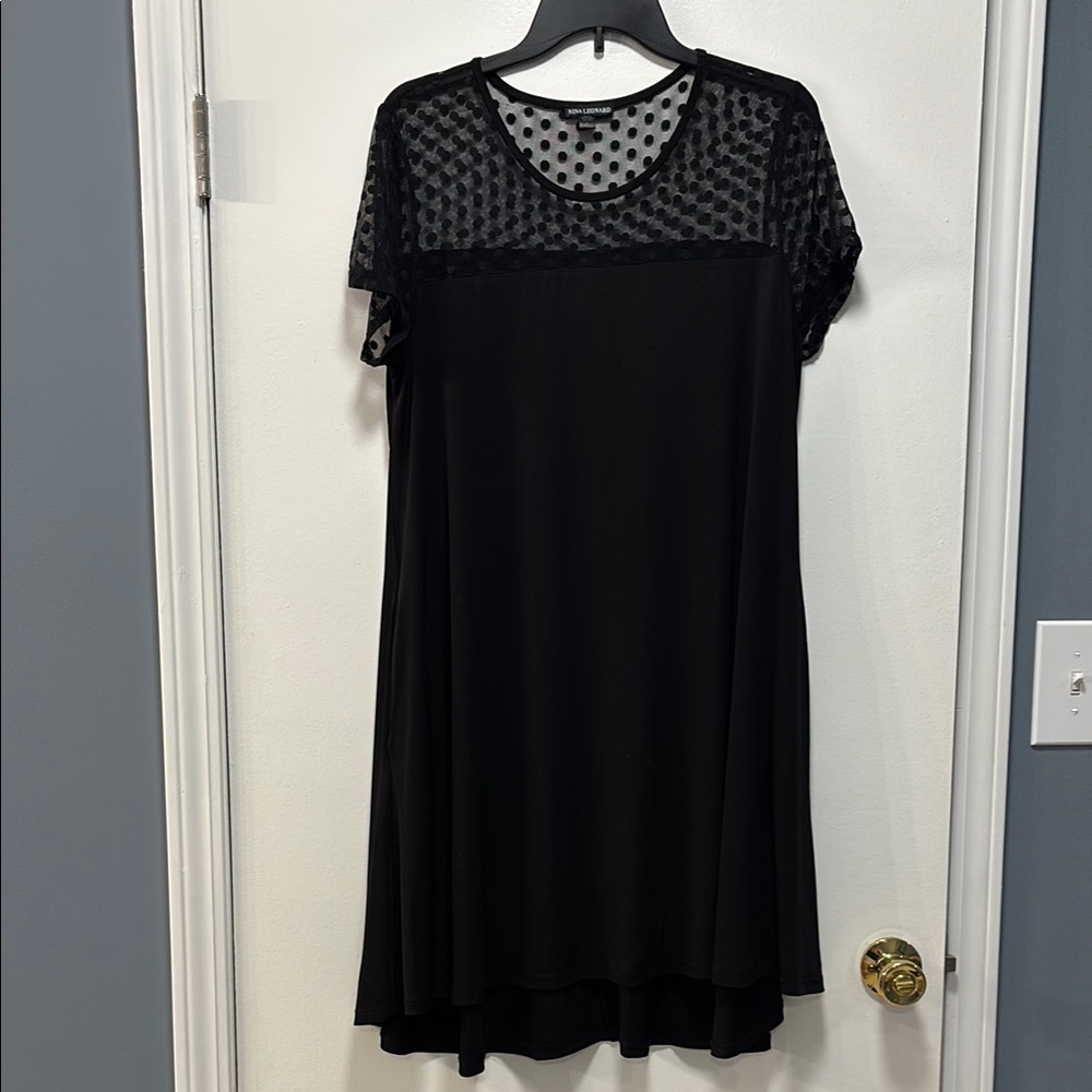 Nina Leonard Polka Dot Mesh Top Dress